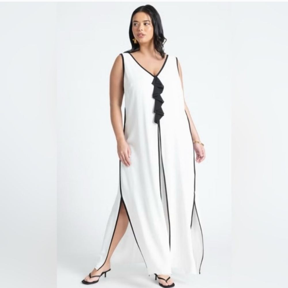 ELOQUII V-Neck Gauze Maxi Dress